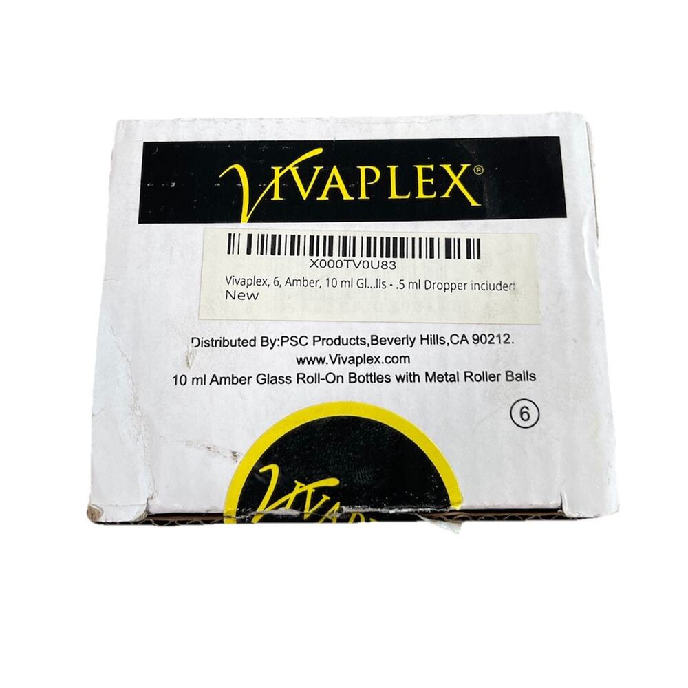 6 Vivaplex 10 ML Round Amber Glass Jars with Inner Liners and Black Lids Dropper